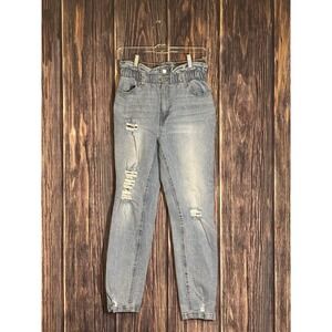 Tinseltown Womens Jeans Size 5 Distressed Paperbag Waist Light Wash Denim